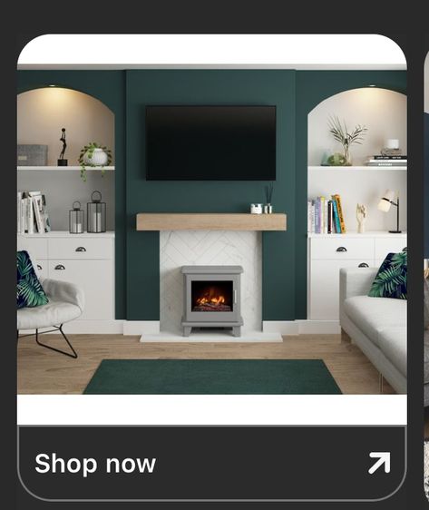 Alcove Ideas Living Room, Log Burner Living Room, Solid Fuel Stove, Electric Fire, Living Room Decor Fireplace, Cosy Living Room, Electric Stove, Home Design Living Room, Living Room Green