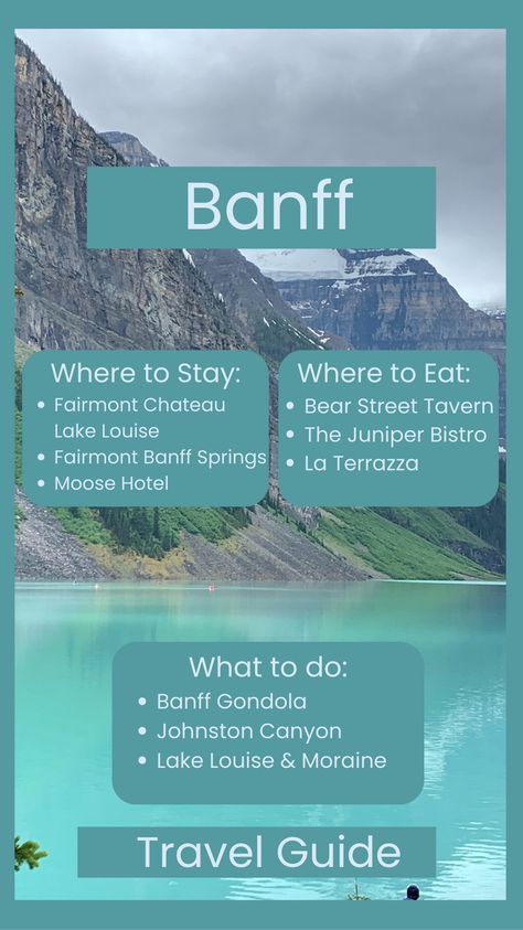 Banff, located in the heart of the Canadian Rockies, is a stunning destination known for its majestic mountains, turquoise lakes, and abundant wildlife. As part of Banff National Park, this alpine town offers a wide range of activities, from hiking and skiing to hot springs and gondola rides. Explore iconic spots like Lake Louise, Moraine Lake, and the Bow River. With charming shops, world-class dining, and gorgeous scenery, Banff is perfect for nature lovers and outdoor enthusiasts year-round. Banff Gondola Ride, Road Trip Glacier National Park To Banff, Best Time To Go To Banff National Park, Banff Gondola, Fairmont Banff Springs, Johnston Canyon, Canyon Lake, Moraine Lake, Majestic Mountains