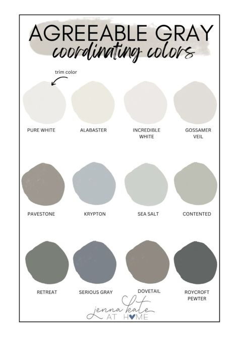 Agreeable Gray Coordinating Colors, Popular Sherwin Williams Paint Colors, Gray Coordinating Colors, Agreeable Grey Color Scheme, Sherwin Williams Agreeable Gray, Neutral Kitchen Colors, Perfect Greige, Agreeable Gray Sherwin Williams, Sherwin Williams Paint