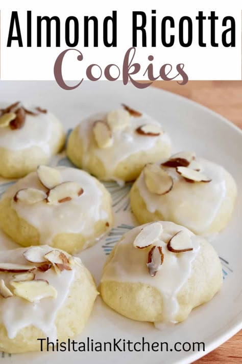 Italian Almond Ricotta Cookies | Soft Almond Cookie - This Italian Kitchen Ricotta Almond Cookies, Almond Extract Recipes, Almond Ricotta Cookies, Ricotta Cheese Cookies Recipes, Recipes With Almond Extract, Almond Extract Recipe Desserts, Ricotta Biscuits, Ricotta Dessert Recipes, Ricotta Cheese Recipes Dessert