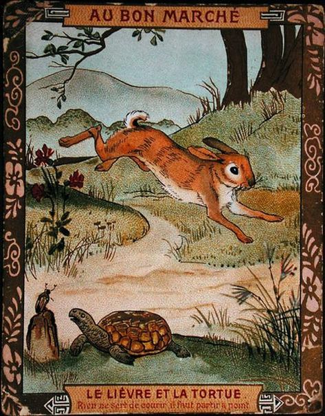 Tortoise, Hare, Heart, and Mind | Sinister Bend Rabbit And Tortoise, Hare And The Tortoise, Paris 1900, Talking Animals, A2 Poster, French School, Visual Aids, Animal Stories, Department Store