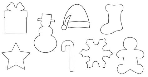 Christmas shapes: Perfect for Christmas cards, decorations and kids crafts Simple Christmas Shapes, Karacsonyi Ajandekotletek, Christmas Shapes Templates, Canadiana Decor, 3d Pen Stencils, Royal Icing Templates, Printable Christmas Ornaments, Christmas Shapes, Cricut Christmas Ideas