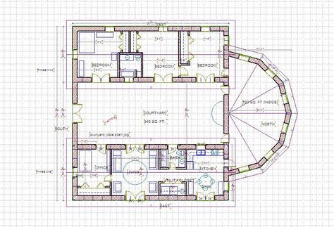 Live in Half and build other half Small Hacienda, Courtyard Layout, House Plans With Courtyard, Tuscany Style Home, Modern Courtyard House, Mediterranean Floor Plans, Mediterranean Floor, Cob House Plans, Strawbale House