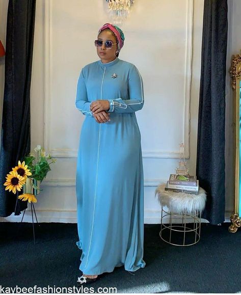 30 Latest Plain Material Styles for Muslim Ladies in Nigeria - Kaybee Fashion Styles Plain Material Styles For Ladies Gown, Jalabia Styles For Women, Muslim Fashion Dress Modern, Material Styles, African Print Long Dress, Materials Gown Style, Muslim Women Clothing, Islamic Fashion Dresses, Fancy Suit