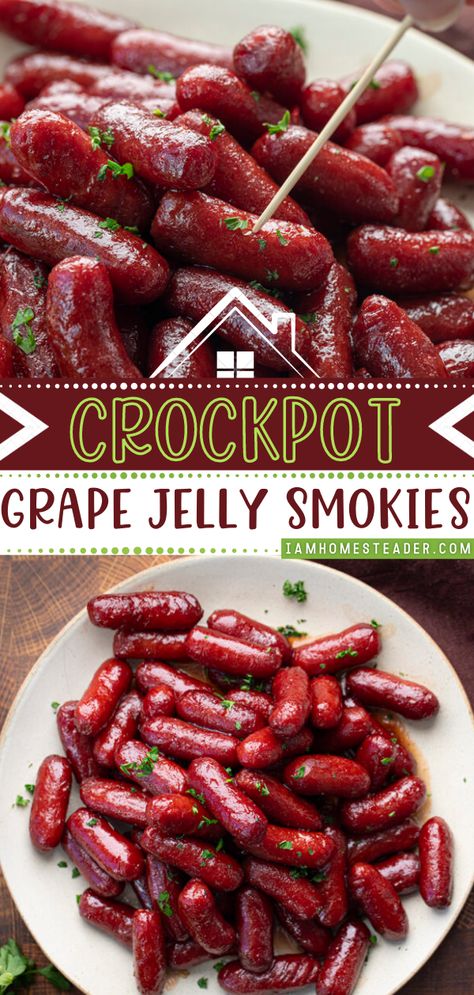 Grape Jelly Smokies, Grape Jelly Lil Smokies, Crockpot Lil Smokies, Grape Jelly Chili Sauce, Lil Smokies Recipes, Bbq Little Smokies, Crockpot Little Smokies, Little Smokies Recipes, Smokies Recipe