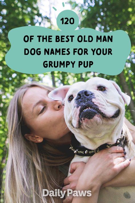 From Bert to Clyde, if your dog has grumpy grandpa energy, one of these names will be the perfect fit. #dognames #puppynames #puppyparents #cutedognames Old Man Names For Dogs, Old People Names, Names For Him, Man Names, Funny Conversation Starters, Funny Dog Names, Dog Life Hacks, Old Man Names, Grumpy Dog