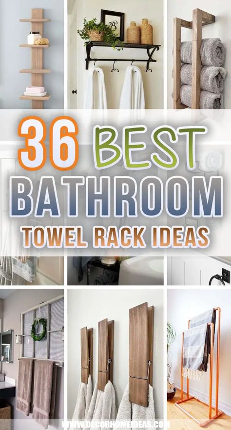 Shelving Ideas Bathroom, Bathroom Towel Holder Ideas, Bathroom Shelf Decor Ideas, Towel Rack Ideas, Bathroom Shelving Ideas, Bath Towels Display, Bathroom Towel Rack Ideas, Towel Hanging Ideas, Bathroom Towel Storage Ideas