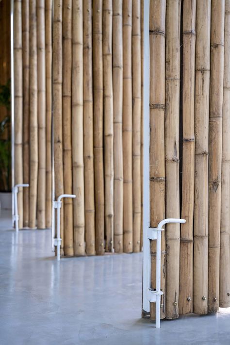 Rotating bamboo screens surround Furnish Studio in Thailand Bamboo Store, Batten Walls, Bamboo Screening, Bamboo House Design, Interlocking Bricks, Bamboo Architecture, Bamboo Construction, Bamboo House, Artist Photo