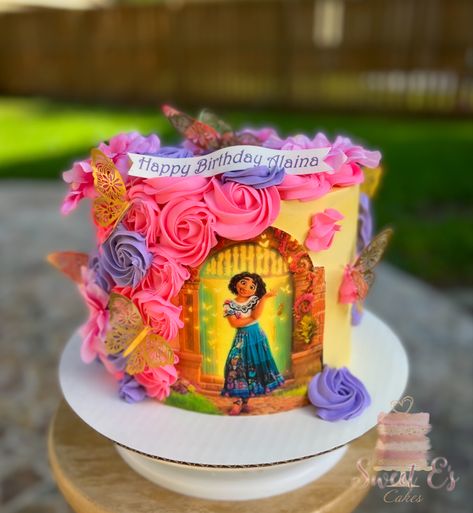 Purple Encanto Cake, Encanto First Birthday Cake, Easy Encanto Birthday Cake, Maribel Encanto Cake, Encanto Birthday Cakes, Mirabel Encanto Cake, Encanto Birthday Cake Ideas, Encanto Cake Ideas, Mirabel Cake