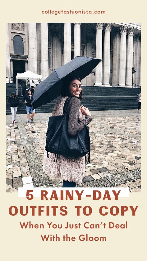 These cute rainy day outfits will keep you dry and fashionable. Rain Weather Outfits Work, Rain Date Outfit, How To Dress For Rainy Days, Work Outfits Rainy Days, Rainy Day City Outfit, Rainy Day Dress Outfit Fall, Rainy Day Shopping Outfit, Rainy Day Outfit 2023, Paris Rainy Day Outfit