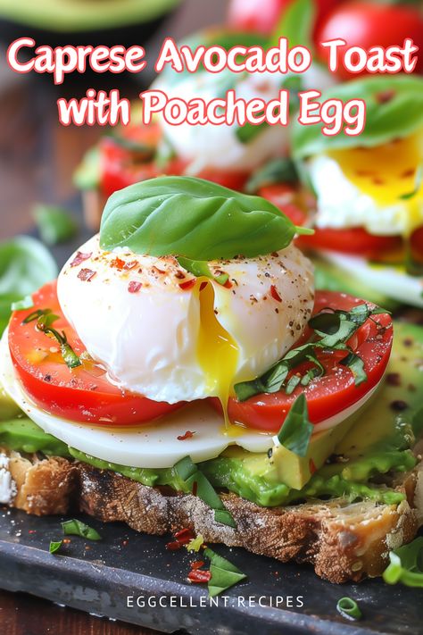 Unlock the ultimate luxurious breakfast experience with the Caprese Avocado Toast with Poached Egg recipe. #breakfast #Poached Eggs #egg recipes #poached egg breakfast ideas #poached egg ideas breakfast recipes #egg breakfast recipes #egg breakfast ideas #egg breakfast recipes healthy #egg breakfast recipes healthy #easy egg breakfast ideas healthy recipes #easy egg recipes for breakfast healthy #Caprese Avocado Toast Poached Eggs Breakfast Ideas, Poached Eggs Avocado Toast, Egg Breakfast Ideas Healthy, Poached Egg Breakfast Ideas, Egg Plating Ideas, Avacodo Toast Recipes With Egg, Egg Recipes For Breakfast Healthy, Easy Egg Breakfast Ideas, Easy Egg Recipes For Breakfast