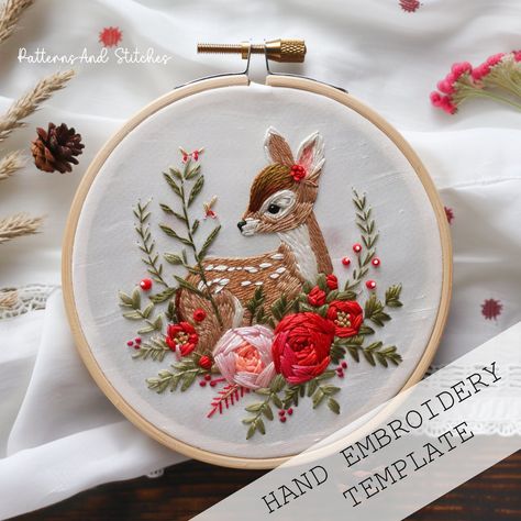 Embroidery Woodland, Fawn Embroidery, Deer Embroidery Design, Embroidery Deer, Deer Embroidery, Water Soluble Paper, Kids Embroidery, Buffalo Plaid Christmas Decor, Embroidery Cute