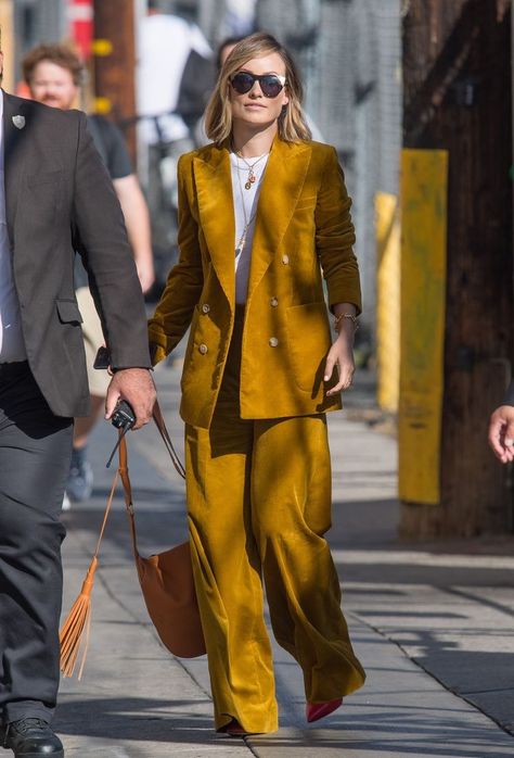 Mustard Suit, Film Life, Bella Freud, Life Itself, Jimmy Kimmel Live, Woman Suit Fashion, Jimmy Kimmel, Olivia Wilde, September 21