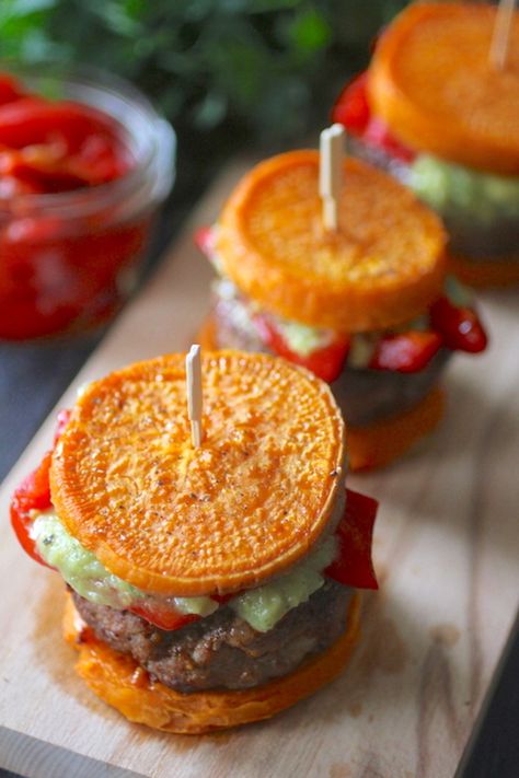 Sweet Potato Sliders, Turkey Burger Sliders, Sweet Potato Buns, Potato Skillet, Transformation Challenge, Sweet Potato Skillet, Burger Sliders, Healthier Options, Healthy Carbs