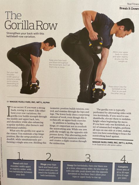 Gorilla Rows Exercise, Gorilla Row Exercise, Gorilla Rows, 2023 Workout, Bell Workout, Full Body Kettlebell Workout, Workout Gym Routine, Workout Time, Back Fat Workout