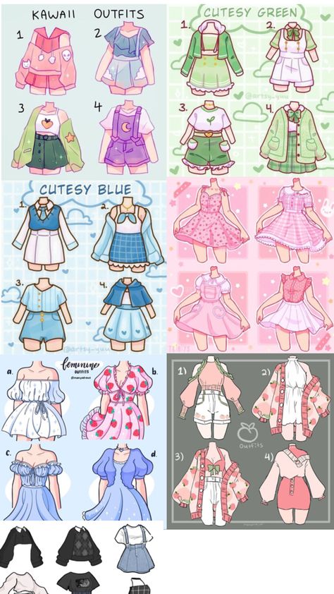 Accessories Design Sketch, Cute Kawaii Animals, Clothing Design Sketches, Drawing Anime Clothes, Dress Design Sketches, Easy Drawings Sketches, Chibi Drawings, Anime Clothes, Dessin Adorable