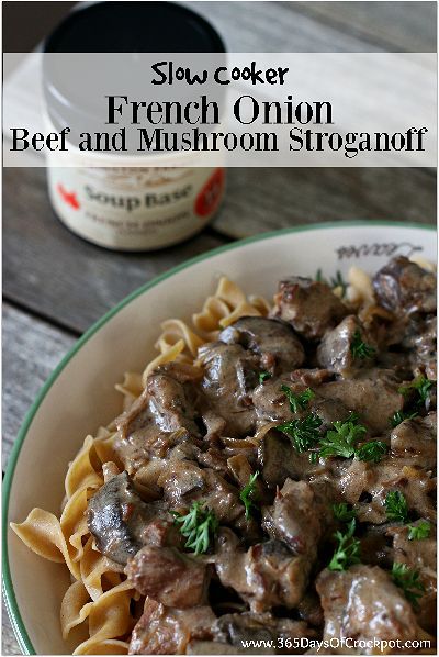 Slow Cooker French Onion Beef and Mushroom Stroganoff–a delicious mash-up of two of your favorite dishes, French onion soup and beef stroganoff. If you love a good bowl of French onion soup and a creamy and beefy stroganoff, you’ll love this recipe! French Onion Beef, Beef Stroganoff Crockpot, Beef Stroganoff Easy, Slow Cooker Beef Stroganoff, Stroganoff Recipe, Freezer Meal, Beef Stroganoff, French Onion Soup, Slow Cooker Beef