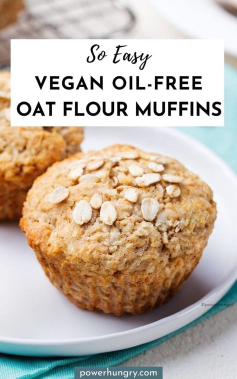 Easy, vegan oil-free oat flour muffins that you can customize in countless ways! Add blueberries, chocolate chips, spices--you name it! #oatflour #oats #glutenfree #muffins #vegan #veganbaking #veganmuffins #wfpb #wfpbno #oilfree #oilfreebaking #healthybaking #glutenfreebaking #glutenfreemuffins #wholegrains #wholegrainbaking #veganprotein #oatmuffins #easybaking Oil Free Muffins Vegan, Allergy Friendly Muffins, Oat Flour Vegan Muffins, Vegan Oil Free Muffins, Whole Food Plant Based Muffins, Vegan Almond Flour Muffins, Oil Free Muffins, Vegan Oat Muffins, Oat Muffins Gluten Free