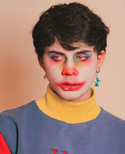 Clown Male Makeup, Clown Makeup Male, Male Clown Makeup, Halloween Makeup Male, Rave Halloween Costumes, A Level Photography, Male Makeup, Make Up Inspo, Clown Makeup