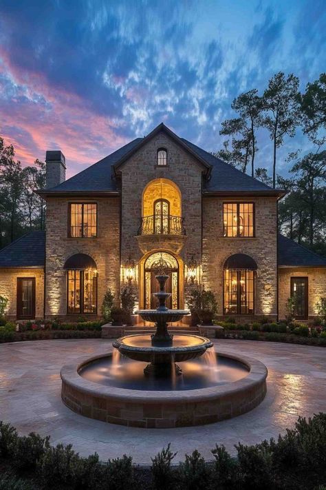 Large Modern Mansion, 2 Story House Exterior, Modern Homes Exterior, Dream House Entrance, Dream House Mansions, Houses Exterior, Big Mansions, Mobile Home Exteriors, Stone Mansion