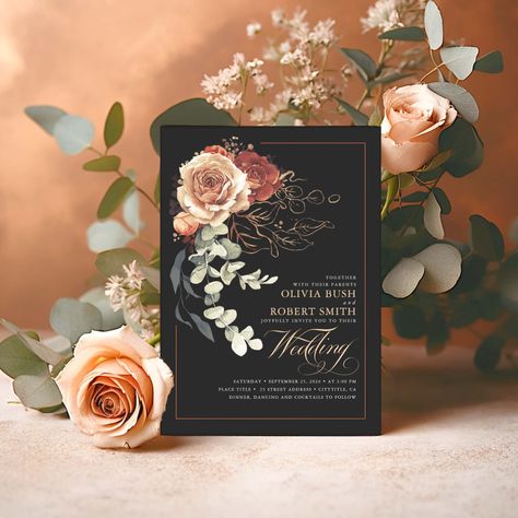 Rust Roses, Black Boho Wedding, Wedding Earthy, Terracotta Floral Wedding, Wedding Burnt Orange, Boho Wedding Invitation Template, Bed Of Flowers, Boho Wedding Invitations, Orange Terracotta