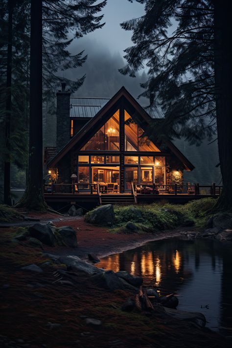 Glass House Interior, Wood And Glass House, Big Cabin, Cabin Mansion, A Cabin In The Woods, Cabin Home, Interior Design House, House Interior Design, Luxury Cabin