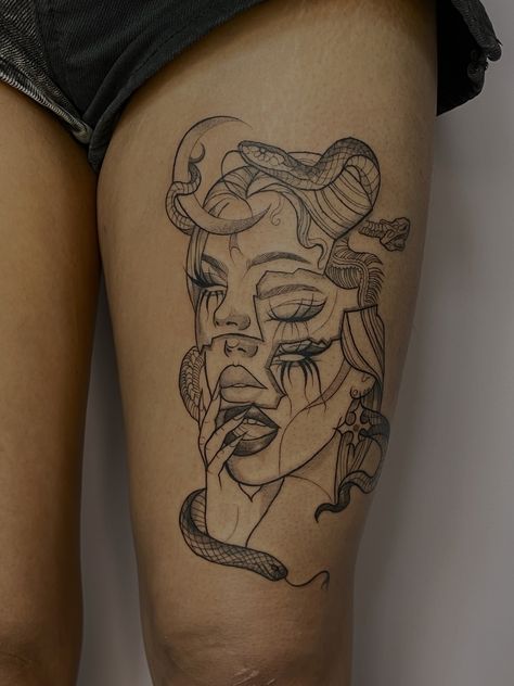 Medusa Tattoo Design, Hip Thigh Tattoos, Goddess Tattoo, Tattoos For Black Skin, Medusa Tattoo, Leg Tattoos Women, Thigh Tattoos Women, Subtle Tattoos, Female Tattoo