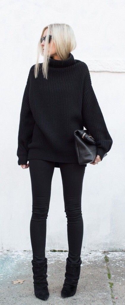 20 Elegant Ways to Make Outfits with Black Pieces - Pretty Designs 100 Winter Outfits, Looks Black, Outfit Look, Black Turtleneck, All Black Outfit, 가을 패션, Edgy Outfits, Looks Style, Outfit Casual