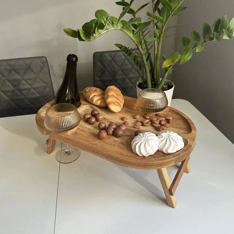 Handcrafted Oak Wine Table XL for 2 Glasses: Custom Engraved Portable Wine Tray for Picnics, Outdoor Dining, and Home Entertaining, Wine от TreTip на Etsy Wine Tray, Wine Table, Bed Tray, Wine Display, Console Sofa, Outdoor Picnic Tables, Serving Table, Folding Beds, Portable Table