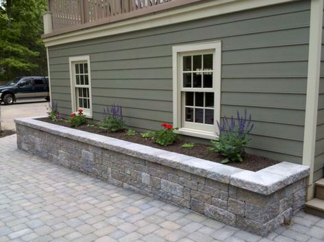 Stone Flower Beds, Foundation Design, Landscaping Around House, Garden Boxes Raised, Raised Flower Beds, House Foundation, House Landscaping, House With Porch, In Front Of House