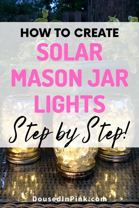 Mason Jars With Solar Lights, Mini Lights Ideas Decor, Mason Jar Solar Lights Diy, Solar Light Crafts Diy Projects, Mason Jar Lights Diy, Diy Solar Lights Ideas, Mason Jar Painting Ideas, Pickle Jar Crafts, Solar Lights Ideas Outdoor