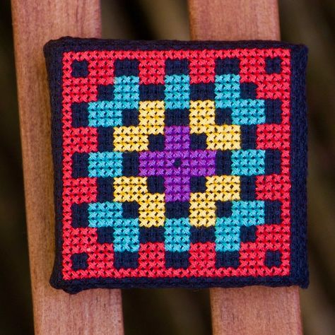 Granny Square Cross Stitch (2) | I've done this granny squar… | Flickr Cross Stitch Square, Geometric Pattern Cross Stitch, Granny Square Cross Stitch, Cross Stitch Granny Square, Cross Stitch Geometric, Crochet Bag Pattern Free, Stitch 2, Crewel Embroidery, Needle Arts