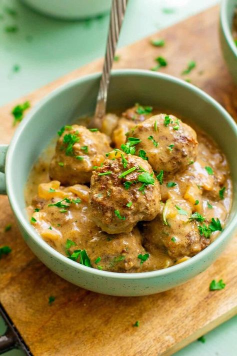 Keto Swedish Meatballs - Blackberry Babe Keto Swedish Meatballs, Keto Meatballs, Tender Meatballs, Low Carb Meatballs, Swedish Meatballs, Meatballs Recipe, Pork Rinds, Nutrition Labels, Recipe Images