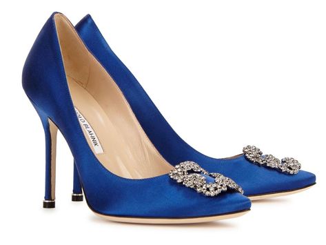 Manolo Blahnik Hangisi pumps- HarpersBAZAARUK Royal Blue High Heels, Blue Satin Shoes, Blue High Heel Shoes, Manolo Blahnik Blue, Manolo Blahnik Pumps, Blue High Heels, Manolo Blahnik Hangisi, Manolo Blahnik Heels, Satin Shoes