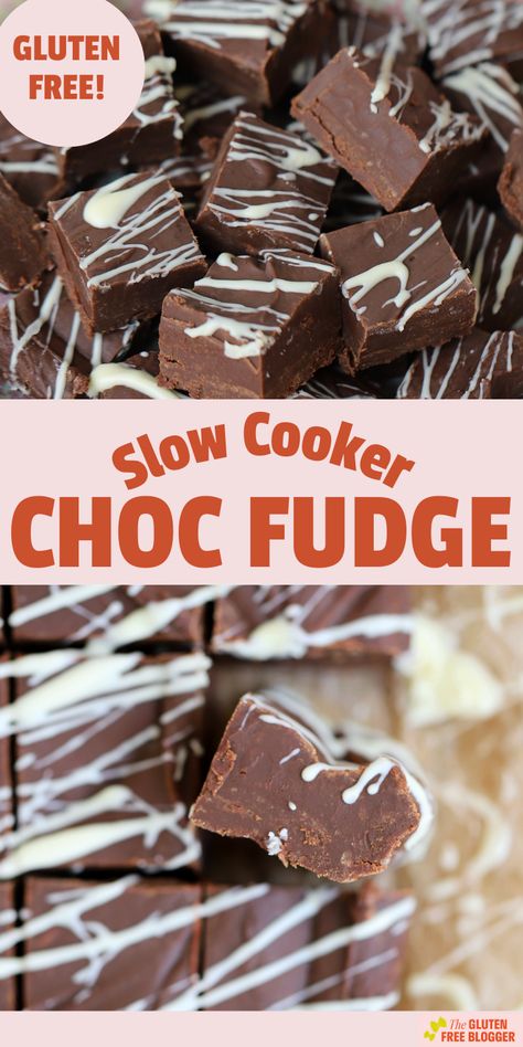 Crock Pot Fudge, Slow Cooker Fudge, Gluten Free Christmas Desserts, Gluten Free Christmas Recipes, Homemade Gift Idea, Gluten Free Gifts, Easy Chocolate Fudge, Crock Pot Inspired Recipes, Crock Pot Recipe