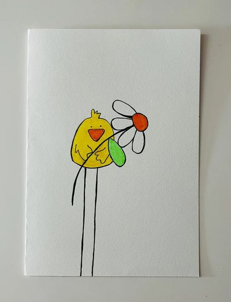 Doodle Art Cards Ideas, Hand Drawn Birthday Card Ideas, Things To Draw On Cards, Hand Drawn Greeting Cards, Hello Cards Handmade, Crafting Pictures, Hand Drawn Birthday Cards, Postcard Drawing, Simple Flower Drawing