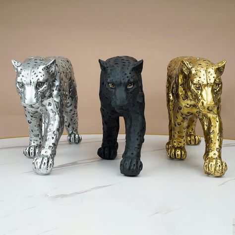 Cheetah Statue, Leopard Sculpture, Panther Leopard, Statue Home Decor, Office Desktop, Animal Statues, Decor Office, Black Panther, Panther