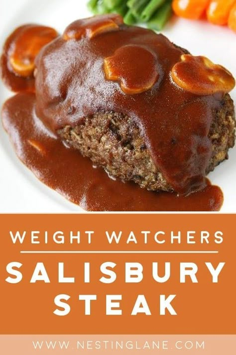 Weight Watchers Skillet Salisbury Steak Recipe -  A quick and easy dinner with ground beef, garlic powder, onion, mushrooms, thyme, and sherry.  Ready in 20 minutes. Low calorie, low carb, and 5 WW SmartPoints. A delicious comfort food! Easy Dinner With Ground Beef, Dinner Recipe With Ground Beef, Pumpkin Waffles Recipe, Easy Salisbury Steak, Slow Cooker Applesauce, Weight Watchers Pumpkin, Weight Watchers Meals Dinner, Salisbury Steak Recipe, Recipe With Ground Beef