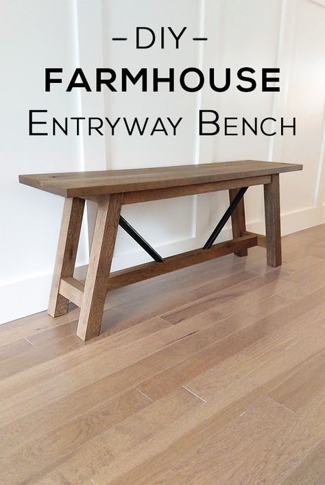 Diy Farmhouse Entryway, Diy Bank, Farmhouse Bench Diy, Diy Entryway Bench, Wood Furniture Plans, Farmhouse Bench, Farmhouse Entryway, Diy Entryway, Bench Diy