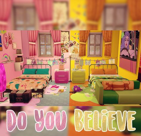 Sims 4 allien bedroom cc Sims 4 Twins Bedroom, Sims 4 Maximalist Cc, Maximalist Bedroom, Bedroom Blanket, Twin Bedroom, Sims 4 Game Mods, Do You Believe, Sims 4 Game, Bedroom Colors