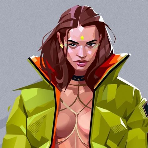 Azamat Khairov on Instagram: "Bad girl in green jacket 🫣 #art #cgart #conceptart #photoshop #conceptdesign #cyberpunk #fashion #fashionstyle #fashionillustration #illustration #fashionstreet #artstyle #characterdesign #nft #nftart #digitalart #illustration #clo3d #brandwear #branding" Azamat Khairov, Graphic Reduction, Anatomy Shapes, Transfer Art, Jacket Art, Painting References, Poly Art, Art 2024, Low Poly Art