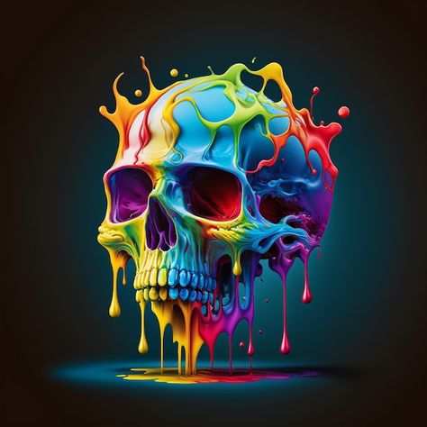 Rainbow colors melting effect skull on d... | Premium Photo #Freepik #photo #halloween-skeleton #halloween-skull #skeleton #liquid-color Skulls Artwork, Melting Effect, Rainbow Skeleton, Colorful Skull Art, 3d Photos, Rainbow Skull, About Rainbow, Photo Halloween, Drip Art