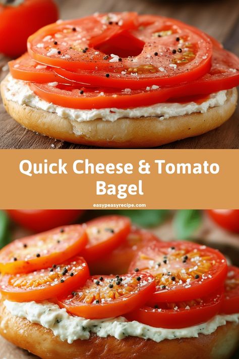 Bagel topped with cream cheese, fresh tomato slices, and a sprinkle of salt and pepper. Bagel Recipe Sandwich Breakfast, Bagel With Tomato, Bagel Breakfast Ideas Healthy, Easy Bagel Breakfast Ideas, Breakfast Bagel Ideas, Bagel Breakfast Ideas, Cheese Bagel Recipe, Tomato Bagel, Tomato Cream Cheese