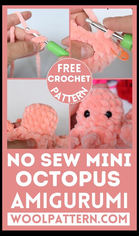 Crochet No Sew Mini Octopus Amigurumi Crochet No Sew, Octopus Crochet Pattern Free, Octopus Amigurumi, Mini Octopus, Octopus Crochet Pattern, Crochet Whale, Crochet Plushies, Crochet Mushroom, Quick Crochet Patterns