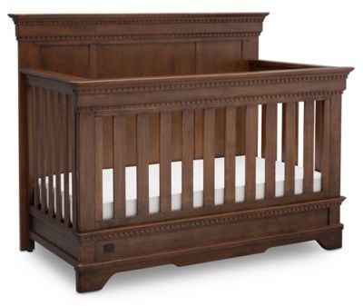 Simmons Kids® Tivoli 4-in-1 Convertible Crib in Antique Chestnut Antique Crib, Beautiful Furniture Pieces, Nursery Furniture Collections, Adjustable Mattress, Baby Bedding Sets, Baby Nursery Furniture, Convertible Crib, Baby Bedroom, Antique Inspiration