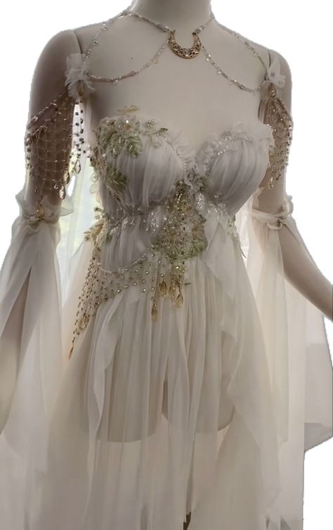 Greek Mythology Dress Gowns, Mythological Outfits, Ethereal Dress Goddesses Wedding, Goddess Core Fashion, Ghost Outfit Aesthetic, Ethreal Dress, Aphrodite Outfit Aesthetic, Greek Aesthetic Fashion, Goddess Dress Aesthetic