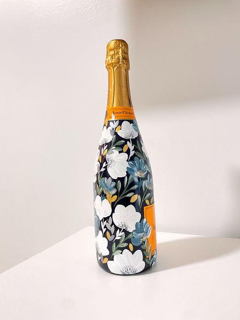 Decorated Champagne Bottles Engagement, Painted Veuve Bottle, Painted Champagne Bottles, Painted Champagne Bottle, Custom Champagne Bottle, Day Wedding Decor, Bachelorette Decor, Custom Wine Bottles, Accessories Bride