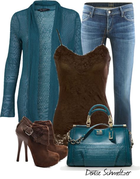 Hair Color Brown Chocolate, Teal Jeans Outfit, Teal Cardigan Outfit, Teal Jeans, Teal Purse, Madame Leota, Country Outfit, Purse Outfit, Teal And Brown