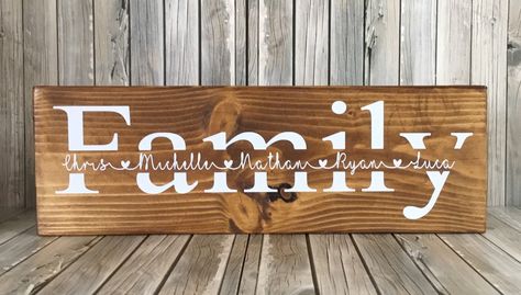 Paint Stained Wood, Family Photos Wall Decor, Family Plaque, Contemporary Fonts, Family Photo Wall, Photo Wall Decor, Engraved Sign, Name Plaques, Wooden Plaques