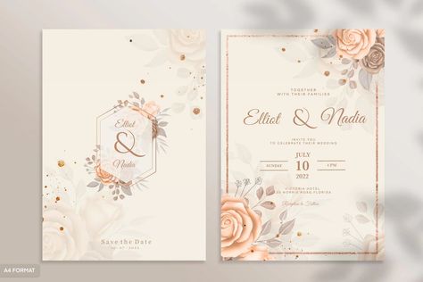 Premium PSD | Double sided wedding invitation template with orang flower Business And Advertising, Digital Wedding Invitations Design, Digital Invitations Wedding, Free Psd Files, Green Wedding Invitations, Digital Wedding Invitations, Pink Wedding Invitations, Minimalist Wedding Invitations, Engagement Invitations